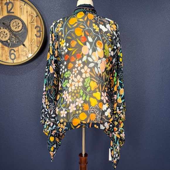 Anthropologie Vismaya Multicolor Floral & Fruit Sheer Kimono Topper One Size - Picture 4 of 8